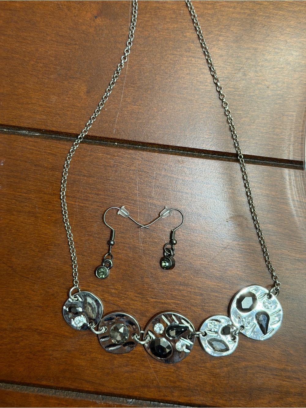 Paparazzi Silver Disc Mixed Black Rhinestone Necklace & Earring Set NWOT